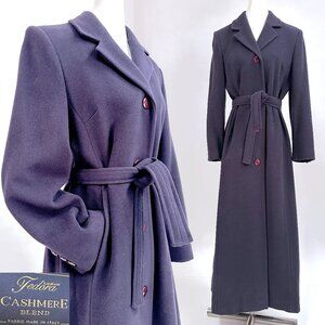 LANIFICIO FEDORA Trench Coat women's Navy Blue Cashmere Long Luxury M